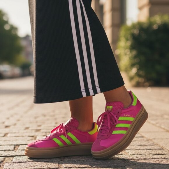 ADIDAS ORIGINALS Gazelle Bold Platform Sneakers Womens 10 11 Pink Green Satin - Picture 15 of 15